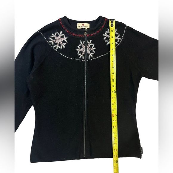 Woolrich Wool Zip Up Sweater Embroidered Snowflake Black Small - Picture 9 of 9